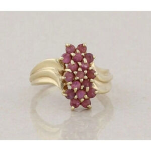 10k Yellow Gold Natural Ruby Cluster Flower Ring Size 6